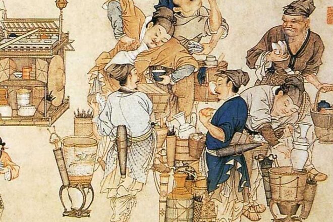 A painting of ancient Chinese playing a competitive game based on tea drinking in the Song Dynasty (960-1279). [Photo/people.cn]